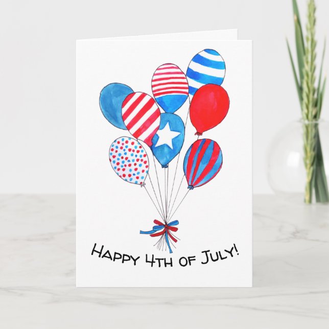 Carte Joyeux ballons 4 juillet aquarelle (Devant)