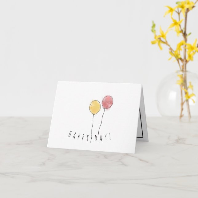 Carte Joyeux Ballons aquarelle (Fleur jaune)