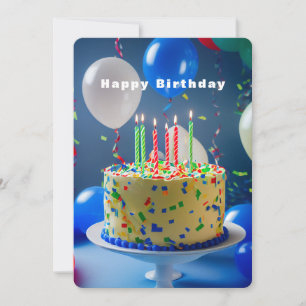 Carte Joyeux Ballons Bleus Bleu Gâteau d'anniversaire