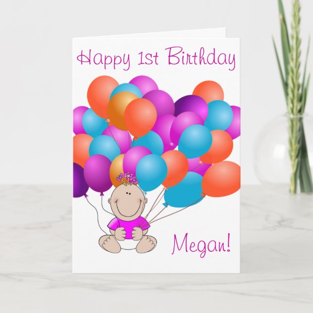 Carte Joyeux Ballons d'anniversaire Bébé Fille (Devant)
