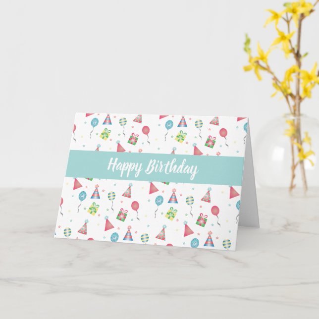 Carte Joyeux Ballons d'anniversaire Casquettes présente  (Fleur jaune)