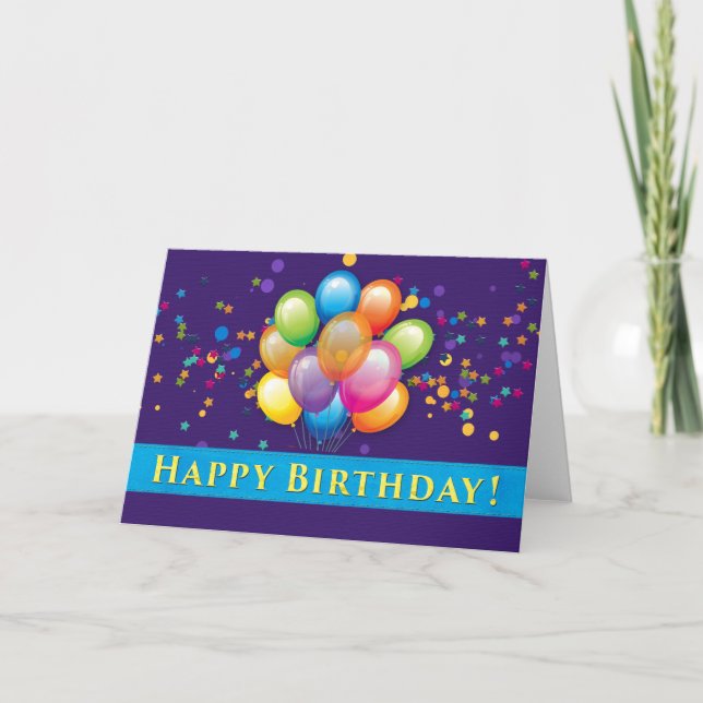 Carte Joyeux Ballons d'anniversaire - violet (Devant)