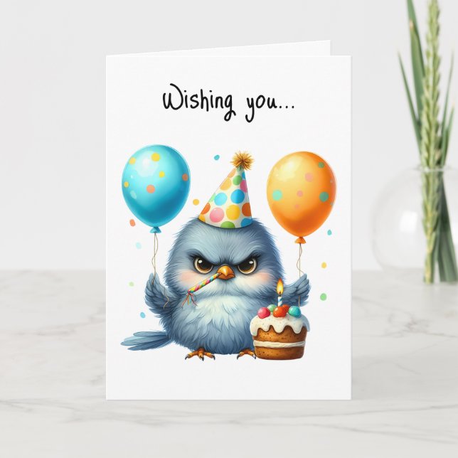 Carte Joyeux Ballons de gâteau aux oiseaux grincheux (Devant)