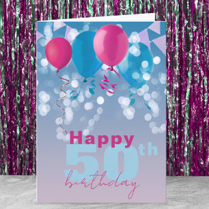 Carte Joyeux Ballons Lights Bunting Flags 50e anniversai