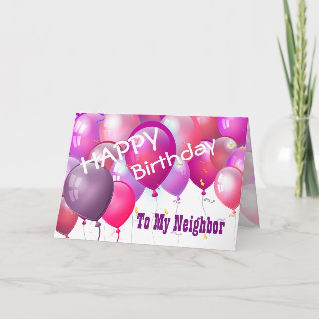 Carte Joyeux Ballons roses d'anniversaire avec rôle VOIS (Devant)