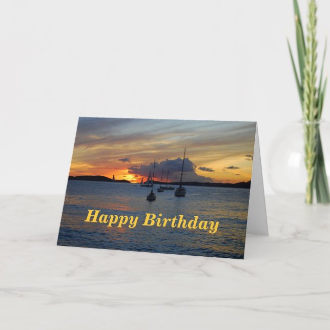 Carte Joyeux bateau à voile d'anniversaire au coucher du (Devant)