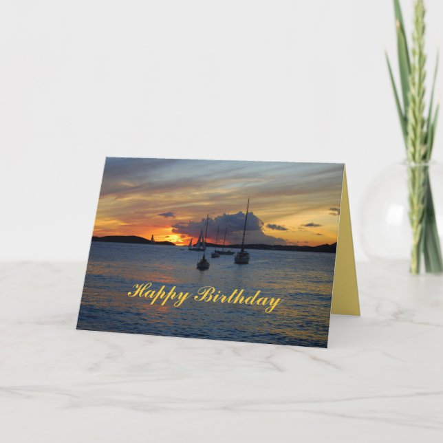 Carte Joyeux bateau à voile d'anniversaire au coucher du (Devant)