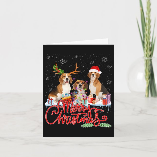 Carte Joyeux Beagle de Noël Chien Père Noël Reindeer Lig (Devant)