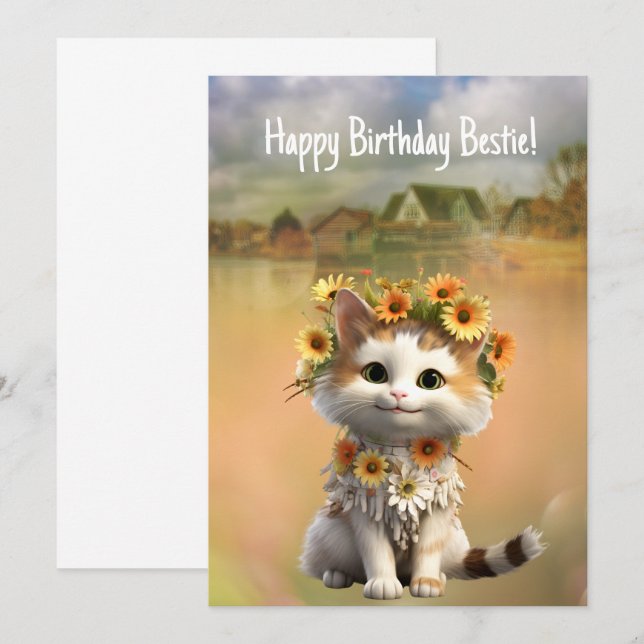 Carte Joyeux Bestie Cute Bogo Cat (Devant / Derrière)