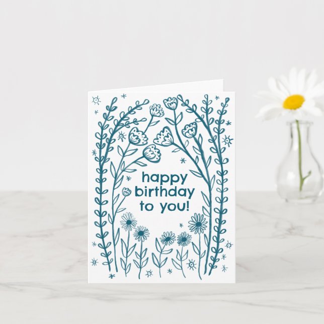 Carte Joyeux Birthday Whimsical Floral Sketch Doodle (Petite plante)