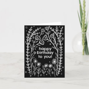 Carte Joyeux Birthday Whimsical Floral Sketch Doodle