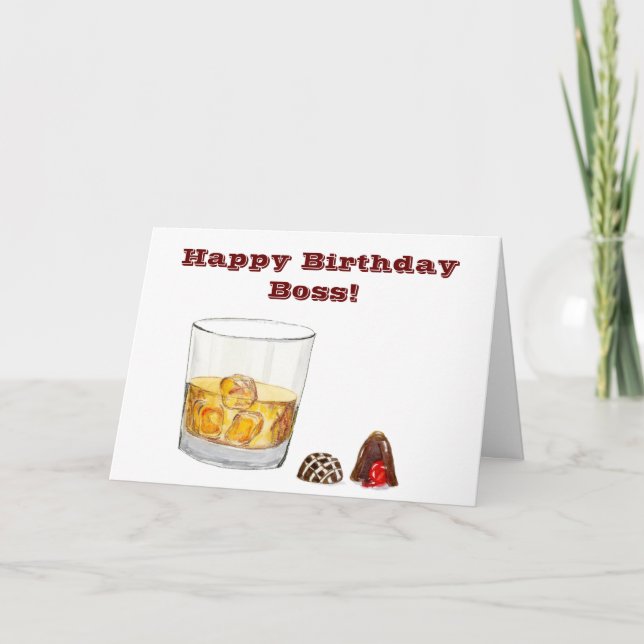 Carte Joyeux Boss D'Anniversaire Avec Whiskey Et Chocola (Devant)