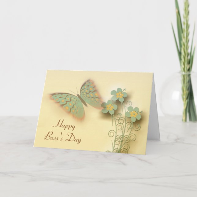 Carte Joyeux Boss Day avec papillon et fleurs (Devant)