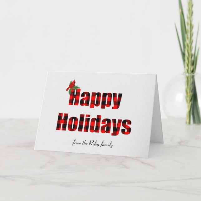 Carte Joyeux buffle de vacances plaid et cardinal (Devant)