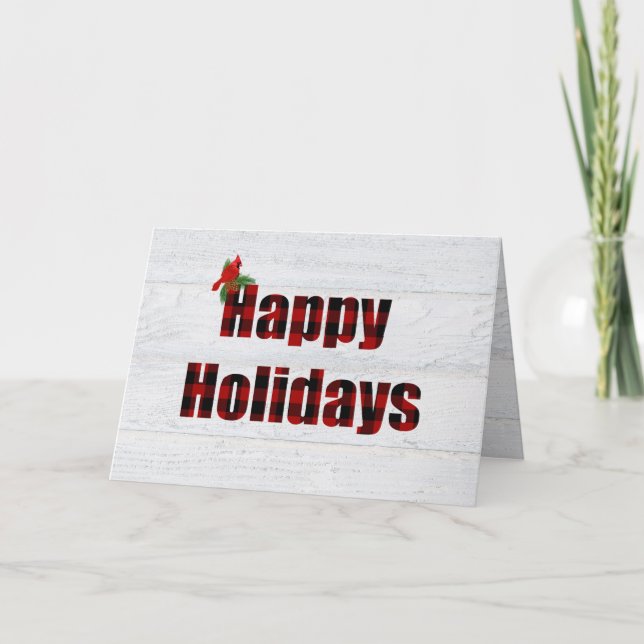 Carte Joyeux buffle de vacances plaid et cardinal (Devant)
