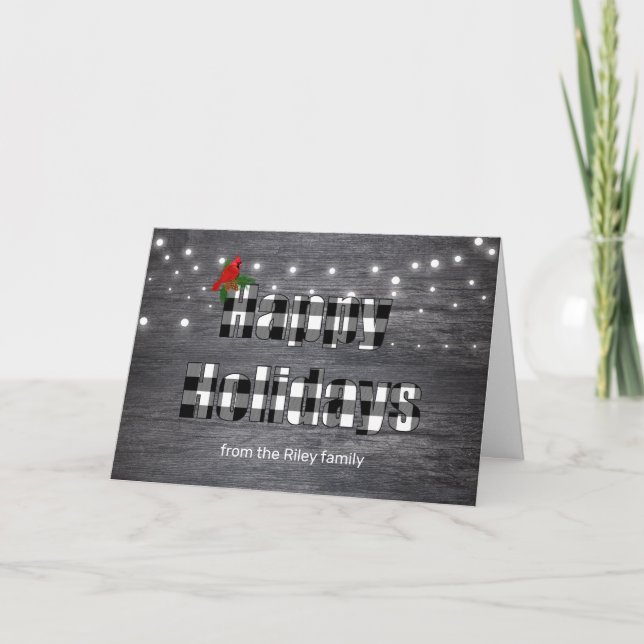 Carte Joyeux buffle de vacances plaid sur le bois gris (Devant)