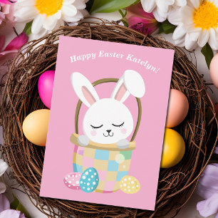 Carte Joyeux Bunny de Pâques mignonette rose Personnalis