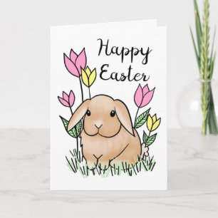 Carte Joyeux Bunny de Pâques mignonnes fleurs de printem