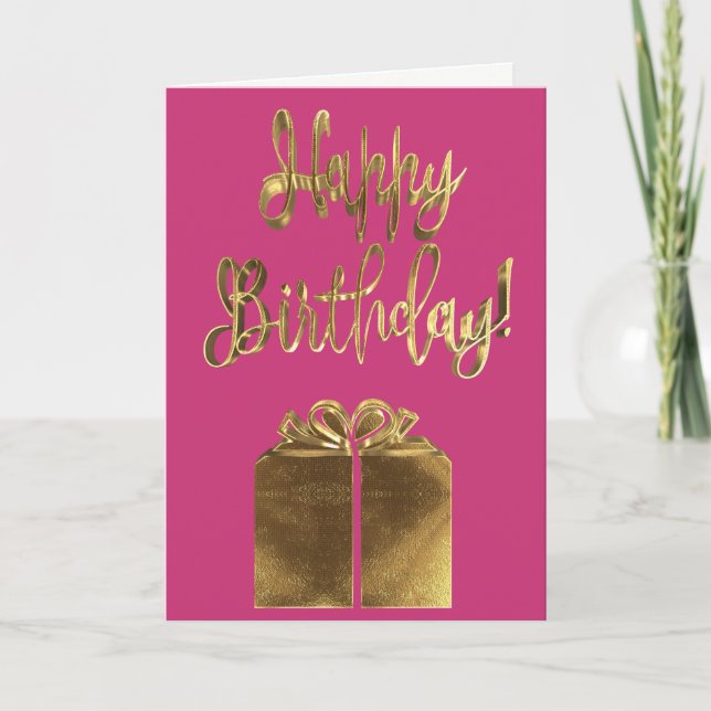 Carte Joyeux cadeau d'anniversaire Pink et Gold Look Typ (Devant)