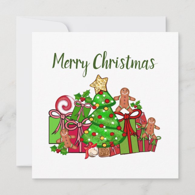 Carte Joyeux Cadeaux De Noël Autour De L'Arbre (Devant)
