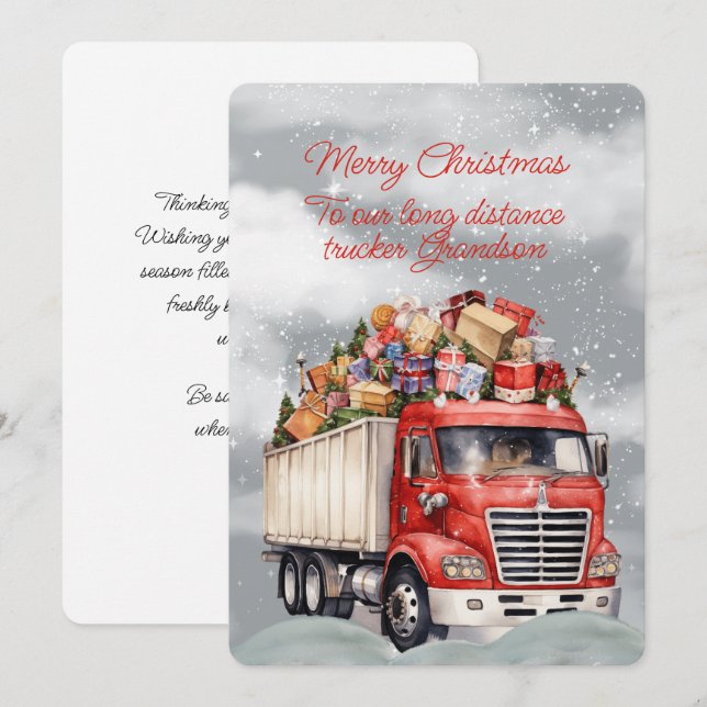 Carte Joyeux Camion longue distance de Noël Grandson (Devant / Derrière)