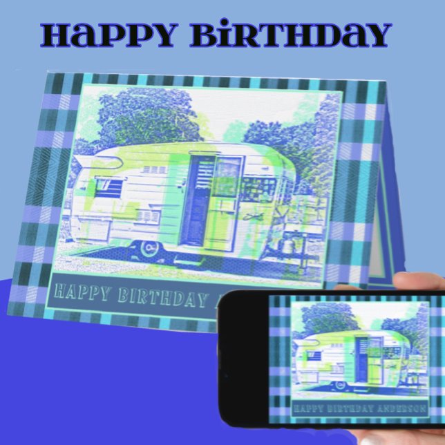 Carte Joyeux Camper Vintage Trailer Joyeux anniversaire (Créateur téléchargé)