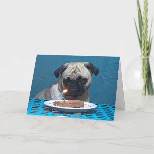 Carte Joyeux Carlin D'Anniversaire Avec Bougie À Vapeur  (Devant)