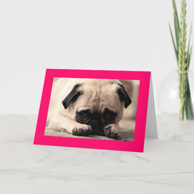 Carte Joyeux Carlin d'anniversaire Chien Chien rose Cart (Devant)