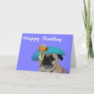 Carte Joyeux Carlin d'anniversaire dans un Casquette