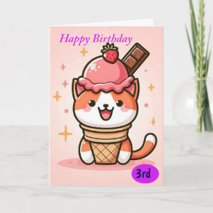 Carte Joyeux Chat d'Anniversaire dans Cone crème glacée