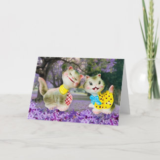 Carte Joyeux chats Kitty Vintages avec des fleurs Saluta