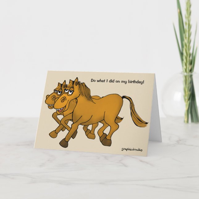 Carte Joyeux Cheval de Cartoon d'Anniversaire. (Devant)