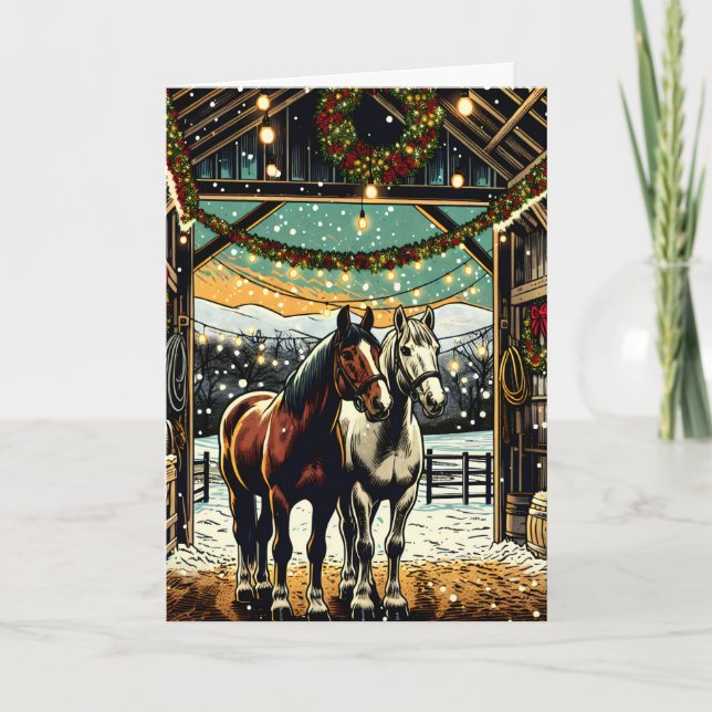 Carte Joyeux Chevaux de Cartoon de Noël (Devant)