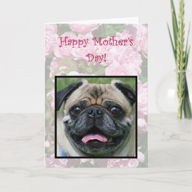 Carte Joyeux chien Carlin de la fête des mères (Devant)
