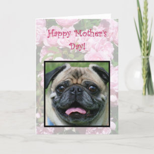 Carte Joyeux chien Carlin de la fête des mères