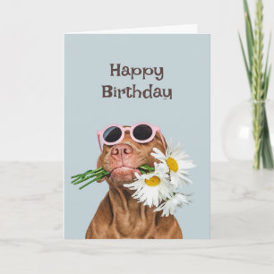Carte Joyeux chien d'anniversaire avec fleurs Humour ani