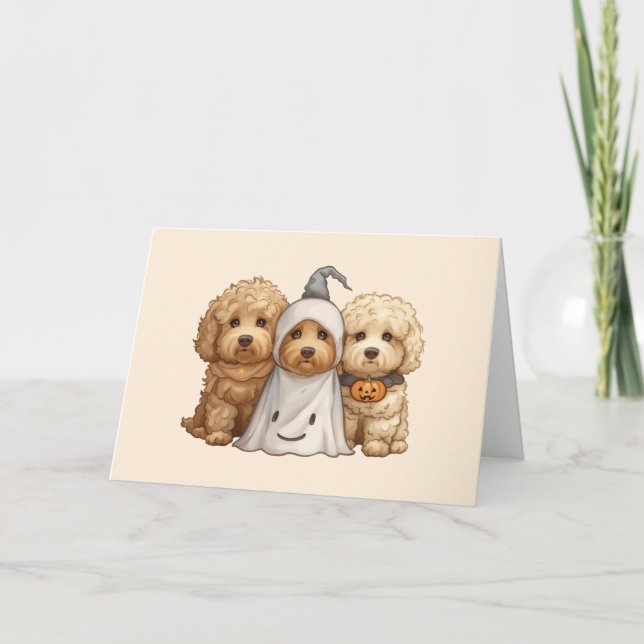 Carte Joyeux chien d'Halloween Goldendoodle (Devant)