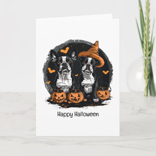 Carte Joyeux Chiens de Boston Terrier Halloween (Devant)