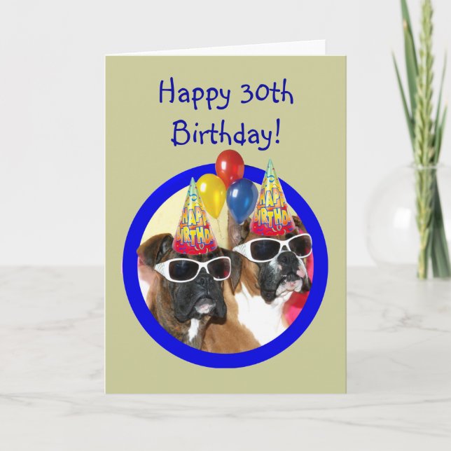 Carte Joyeux Chiens de boxer à 30 ans (Devant)