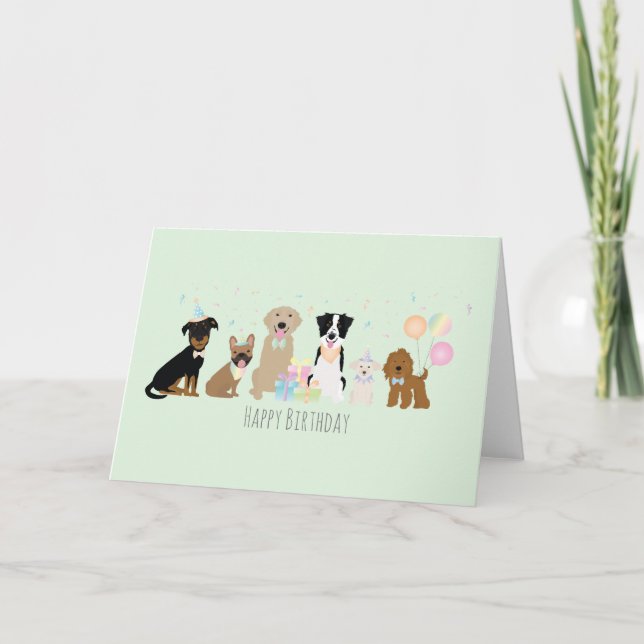 Carte Joyeux Chiens de fête d'anniversaire Green (Devant)