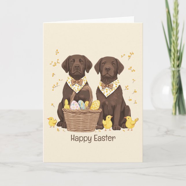 Carte Joyeux Chiens de récupération de chocolat de Pâque (Devant)