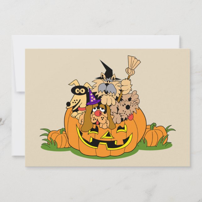 Carte Joyeux Chiens D'Halloween En Citrouille (Devant)