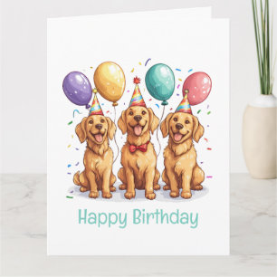 Carte Joyeux Chiens d'or d'excursion d'anniversaire