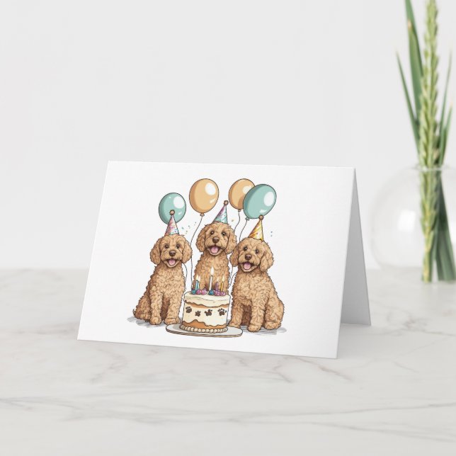 Carte Joyeux Chiens Goldendoodle Anniversaire (Devant)