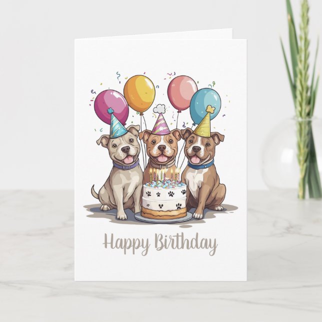 Carte Joyeux Chiens taureaux Pit Anniversaire (Devant)