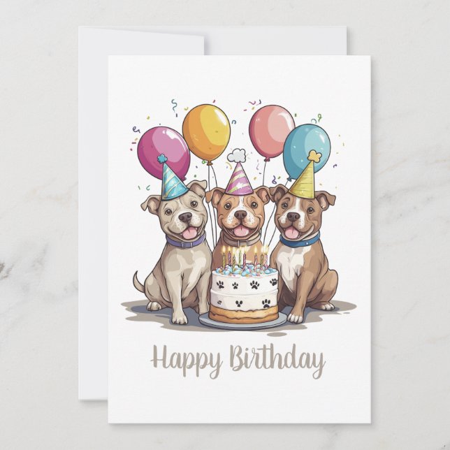 Carte Joyeux Chiens taureaux Pit Anniversaire (Devant)