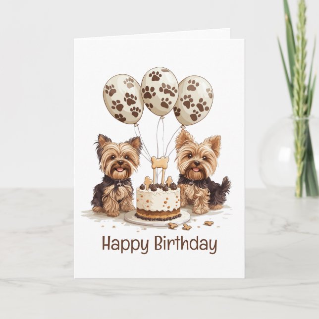 Carte Joyeux Chiens Yorkie d'anniversaire (Devant)