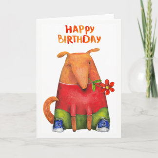 Carte Joyeux chiot d'anniversaire avec flanc de fleurs à
