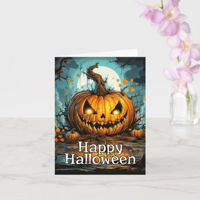 Carte Joyeux Citrouille Déplaisant Halloween (Orchidée)