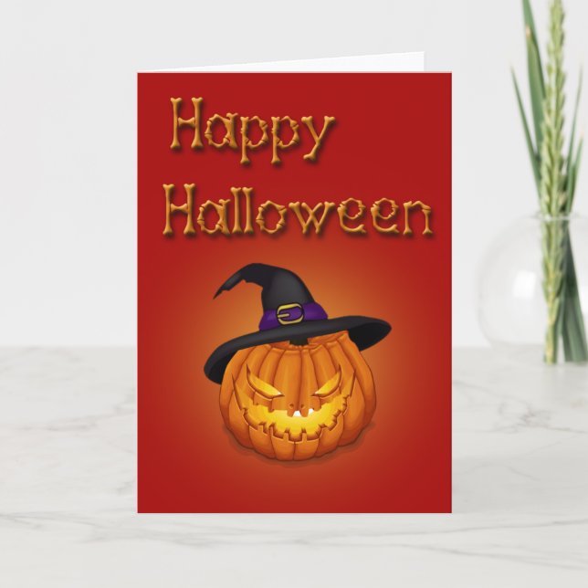 Carte Joyeux Citrouille Halloween avec Casquette (Devant)